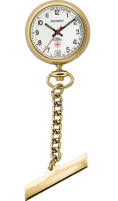 Olympic Gold Plated Nurses Fob Watch with Date - Click Image to Close