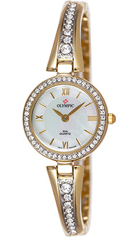 (RETIRED) Olympic Ladies Gold Plated Stone Set Watch Pearl Dial
