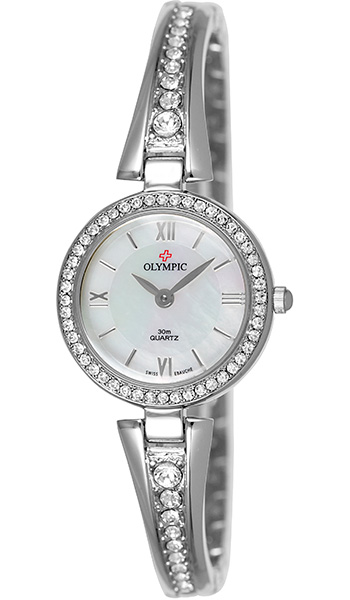 (RETIRED) Olympic Ladies IPS Plated Stone Set Watch Pearl Dial - Click Image to Close