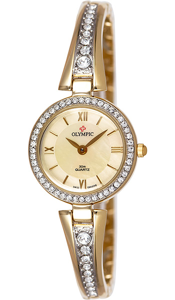 Olympic Ladies Gold Plated Stone Set Watch Gold Dial - Click Image to Close