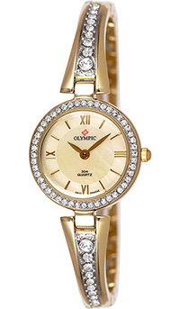 Olympic Ladies Gold Plated Stone Set Watch Gold Dial